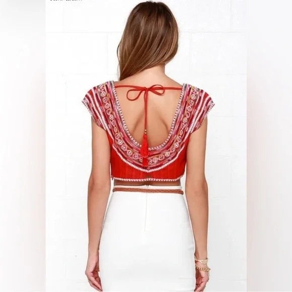 Billabong Designer’s Chica Amiga Embroidered Top Rio Red Large - Picture 3 of 16